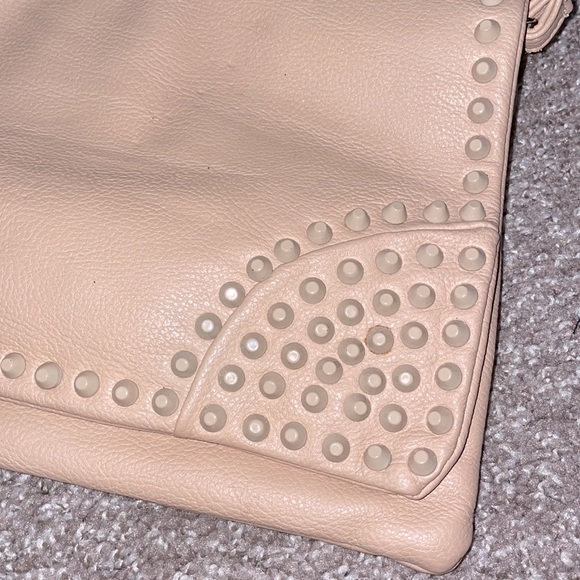 Vegan Faux Leather Beige Crossbody Studded Clutch Purse - Picture 2 of 9